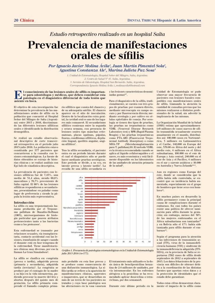 thumbnail of Prevalencia de manifestaciones orales de sífilis – DENTAL TRIBUNE Hispanic & Latin America